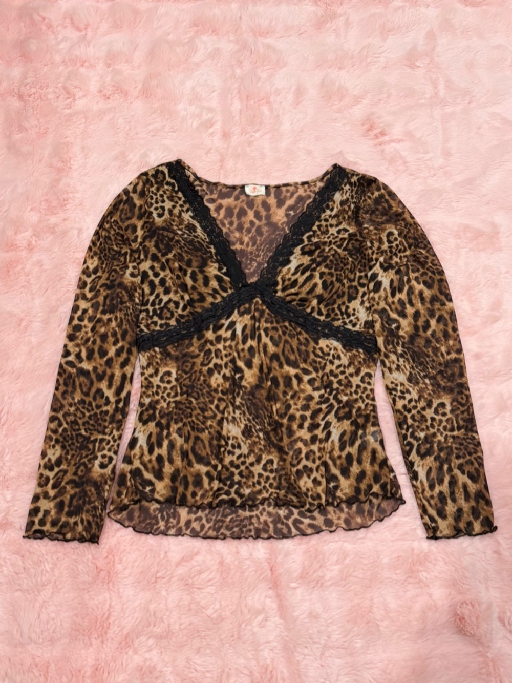 Style Tree Leopard Print Sheer Long Sleeve Blouse